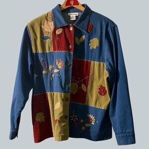 Alfred Dunner Patchwork Embroidered Beaded Shacket Cozy Fall Cottagecore Comfort